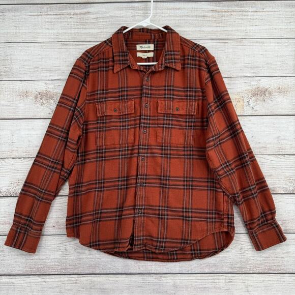 Madewell Easy Fit Slub Flannel Shirt Men's M Red Black Plaid Button Down - Picture 1 of 12
